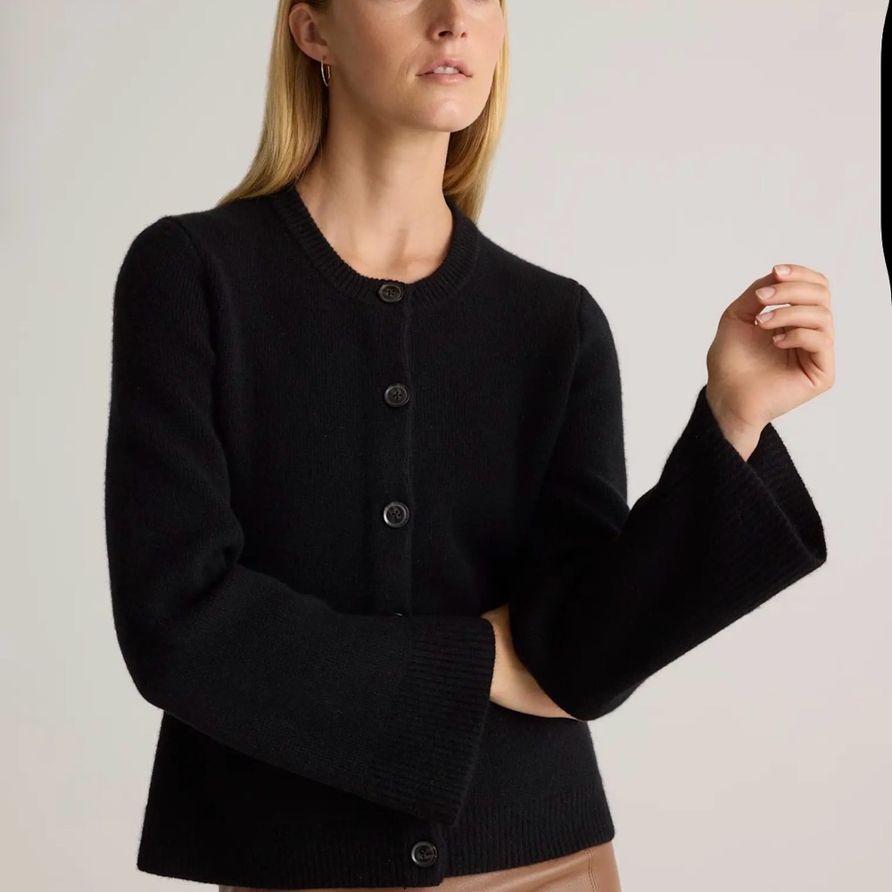 Quince Women’s 100% Mongolian Cashmere Structured Cardigan Black  X-Large 1026